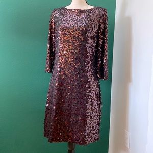 Size 12 Jessica Simpson Maroon Sequin scoop back 3/4 sleeve holiday dress